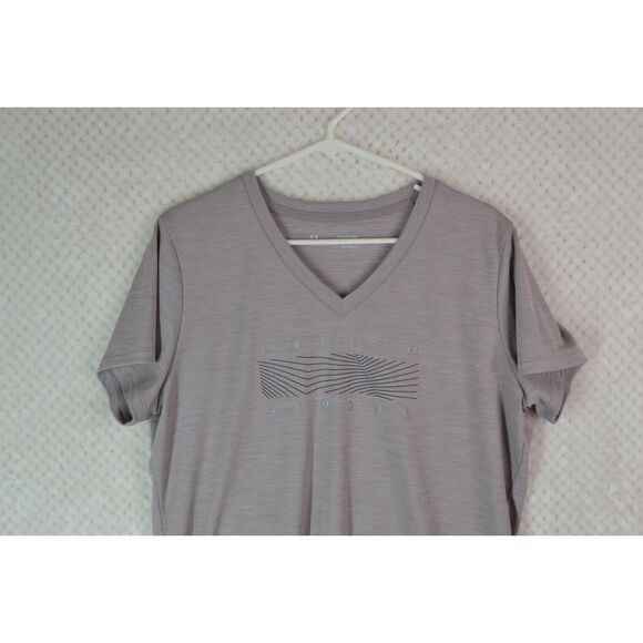 Under Armour Heatgear Women's XL Grey Loose Fit Graphic Print V-Neck T-Shirt - Picture 2 of 12